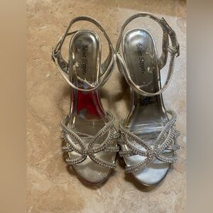 Silver Slipper® Women's Silver Rhinestone Strappy Heels with Ankle Strap